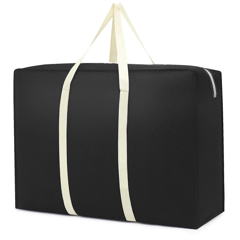 Black foldable waterproof storage bag with light beige carrying straps.