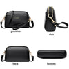Black PU leather trendy shoulder crossbody bag shown from positive, side, back, and bottom angles.