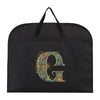 Black fabric dust cover and storage bag featuring an ornate gold and teal letter C design.