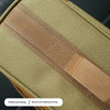 Close-up of a canvas storage bag with reinforced stitching and webbing, featuring olive green fabric.
