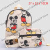 Mochila de peluche beige con diseño de ratón, pato y bolsillo con cremallera.