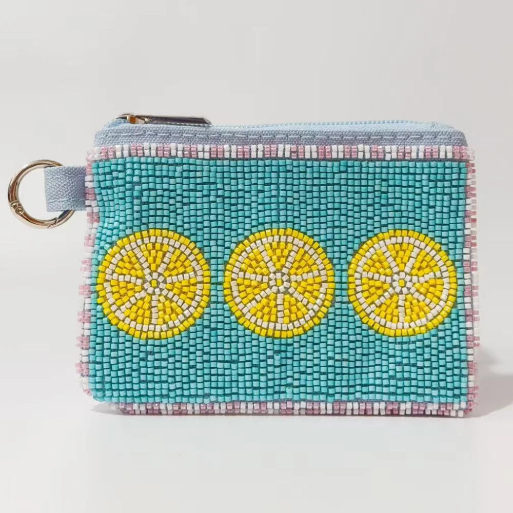 Boho Beaded Coin Purse with Coconut Tree Design