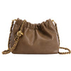 A brown PU leather chain shoulder bag with a gold-toned chain strap.