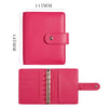 A pink leather ring binder notebook with a 115mm size and 145mm thickness.