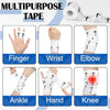 A set of multipurpose tape bandages shown on various body parts including finger, wrist, elbow, ankle, hand, and knee.