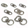 Silver swivel keychain hooks with secure clasps shown in various configurations
