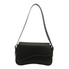 Black vintage curved flap shoulder bag made of soft faux leather