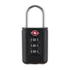 A black resettable 3-digit combination padlock with a silver shackle.