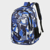 A blue and white patterned backpack designed for laptop and daily carry.
