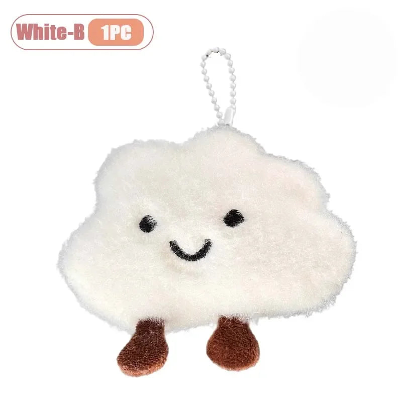 White cloud shaped plush keychain with brown feet