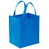 A bright blue reusable eco-friendly tote bag with handles.