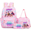 Pink KPOP themed backpack set featuring a main backpack and a matching pouch