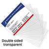 A stack of double-sided transparent PVC card protector sleeves featuring a Medicare health insurance card as an example.