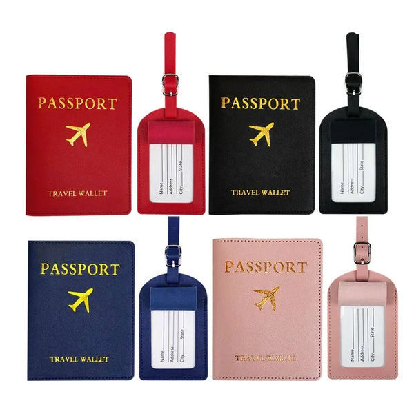 A collection of six passport holders in red, black, and pink PU leather with card slots.