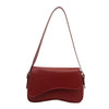 A maroon vintage curved flap shoulder bag made of soft faux leather.