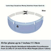 Blue elastic waist pack designed to hold cards keys earphones money watches and power bank