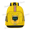 A yellow cartoon anime backpack featuring a robot face design.