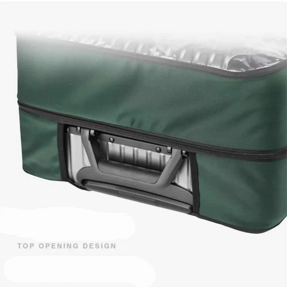 A dark green waterproof luggage protector cover with a top opening design.