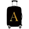 Black thick elastic luggage protective cover with a gold letter A design