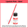 Un produit de rouge à lèvres rose dans une bouteille en verre avec un applicateur en bois et un cap noir.