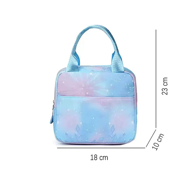 Light blue and pink gradient insulated backpack with light blue straps and decorative diamond patterns