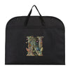 Black fabric dust cover and storage bag with a large ornate letter N embroidered on it.