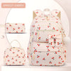 Pinkes Aprikos-Kirsch-Thema-Rucksack-Set mit Hauptrucksack und kleinerem Beutel.