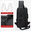 Black anti-theft zippered men's crossbody bag with adjustable hardware and strap.