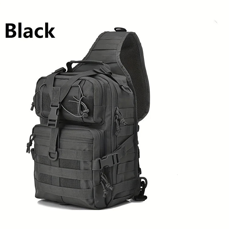 Black versatile sling backpack designed for travel and outdoor adventures