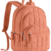A terracotta orange quilted laptop backpack with a padded shoulder strap.