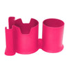 A bright pink multi-functional kayak drink holder and phone stand.