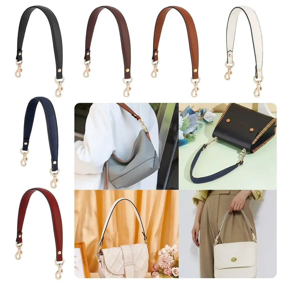 Various elegant PU leather detachable strap handbags in black, brown, and beige colors shown from different angles.