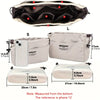 A drawstring canvas storage organizer bag shown in various forms and sizes, including a large bag and smaller pouches.