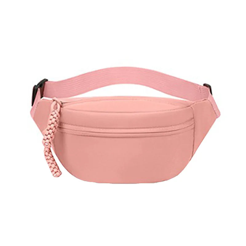 A pink anti-theft waist pack designed for travel and running.