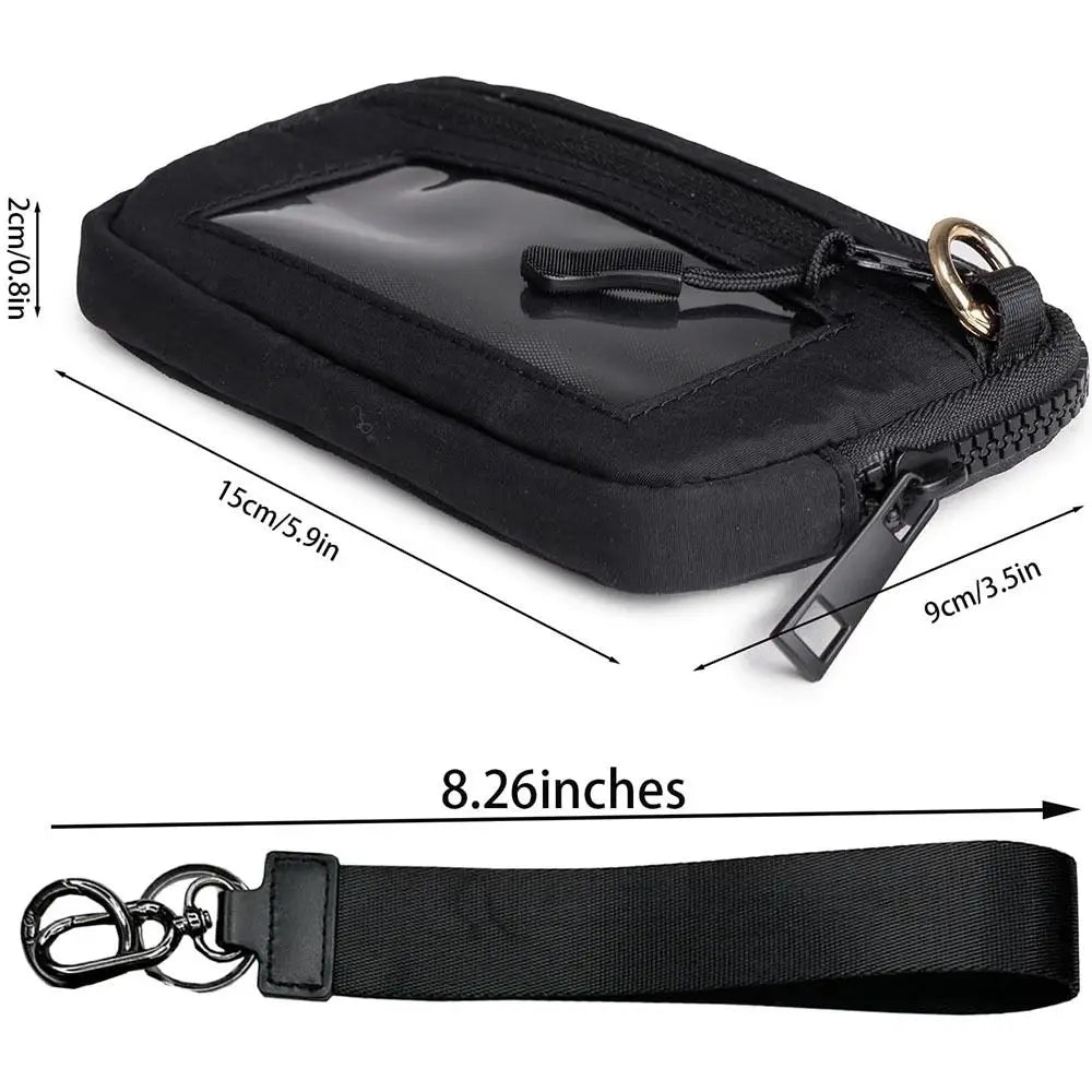 Black multi-functional zipper coin purse wallet with adjustable strap and zipper closure
