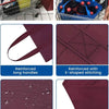 A set of reusable foldable grocery tote bags in maroon fabric with reinforced handles and durable waterproof coating.