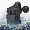 A black sling backpack is shown splashing water, with a circular cleaning disc nearby.