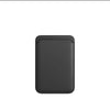 A dark gray leather wallet case designed for MagSafe compatibility.
