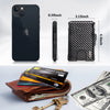 A black slim minimalist men's wallet with RFID protection shown alongside a smartphone and cash.