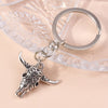 Silver gothic steampunk heart keychain with a sun eye pendant attached to a silver ring.