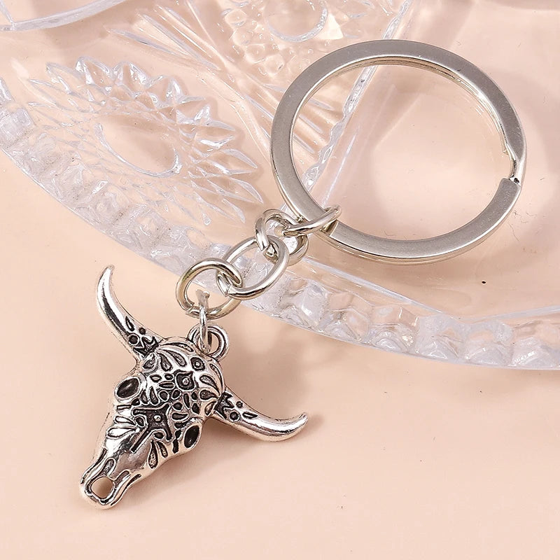 Silver gothic steampunk heart keychain with a sun eye pendant attached to a silver ring.