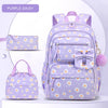 Lila Nelken-Cordstoff-Schulrucksack-Set für Mädchen mit Hauptrucksack und eigenem Beutel