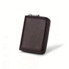 A dark brown leather classic zipper card holder wallet shown from the top view.