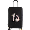 Black luggage protector cover with a large pink floral letter D design