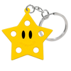 Porte-clés charm en silicone étoile jaune avec anneau à cliquet argenté.