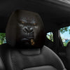 A close-up of a black gorilla face design on silicone car headrest covers.