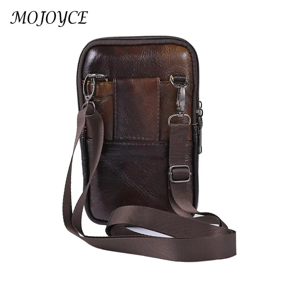 A dark brown vintage cowhide leather crossbody bag with a flap and adjustable strap.