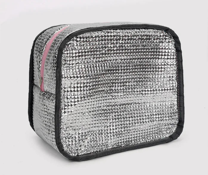 A silver and black multi-compartment casual backpack with a textured surface.