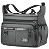 A gray men's business crossbody bag with multiple zippered compartments and adjustable straps.