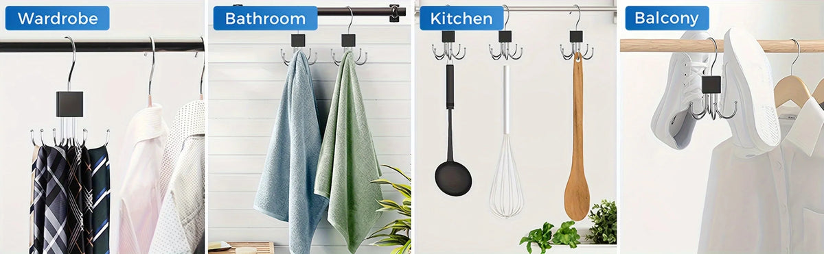 Set drehbarer Aufhänge-Regale für Kleiderschränke, Badezimmer, Küche und Balkon.